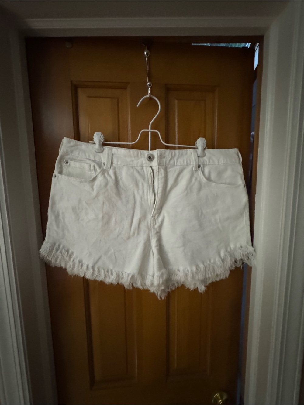 INC International Concepts White Frayed Hem Denim Shorts